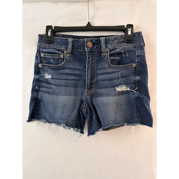 American Eagle Women’s High Rise Shortie Jean Shorts Super Super Stretch Denim 6 - Picture 1 of 5